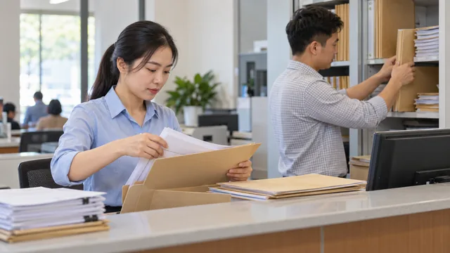Ảnh minh họa AI: lưu trữ hồ sơ, góc thao tác thực tế