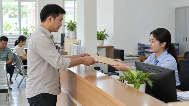 Ảnh minh họa AI: người dân nộp hồ sơ tại quầy dịch vụ hành chính